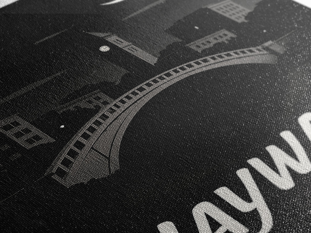 Hayward Travel Poster, Canvas Print, Dark Moody City Wall Art, Hayward Art Print, Travel Poster Art, Wanderlust Decor, Eclectic Wall Decor
