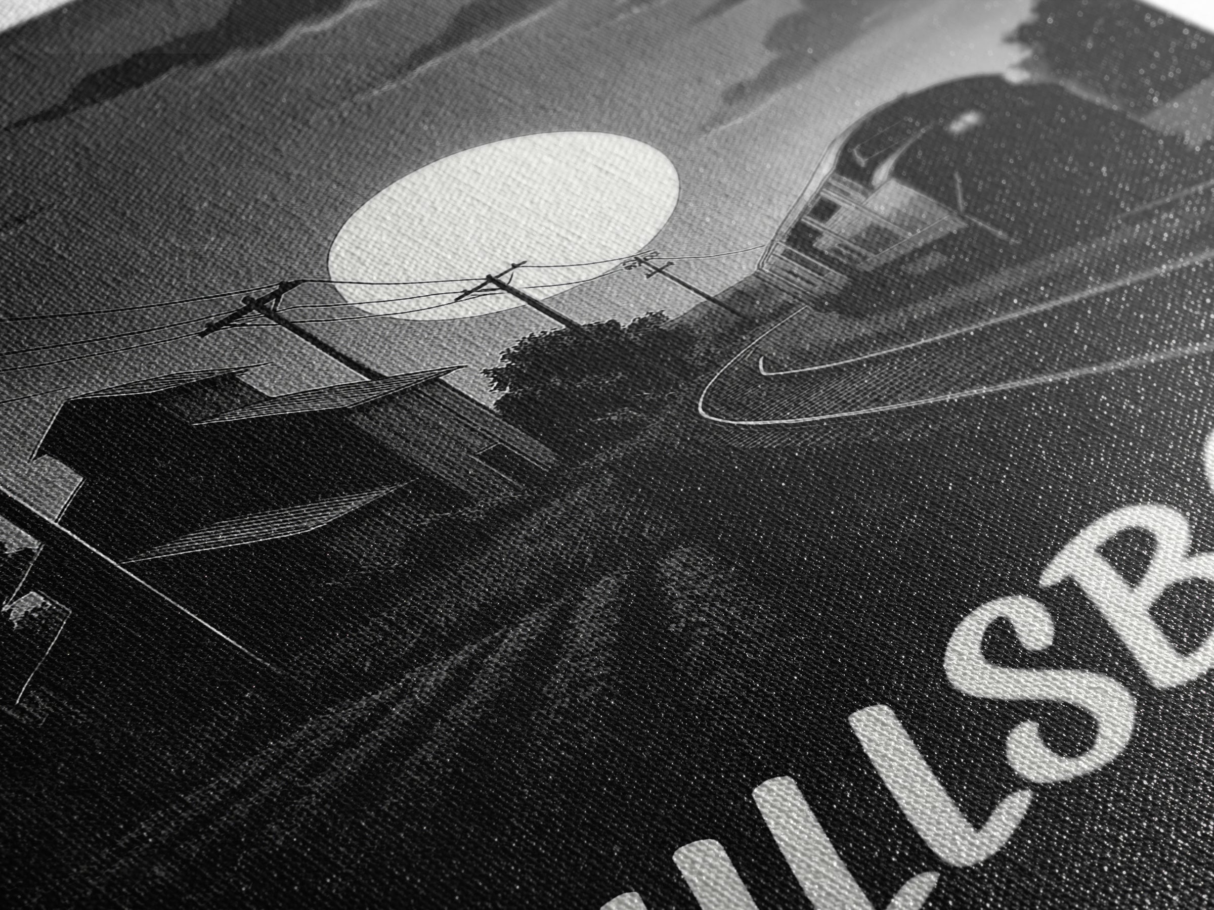 Hillsboro Travel Poster, Canvas Print, Dark Moody City Wall Art, Hillsboro Art Print, Living Room Wall Art, Vintage Travel Art