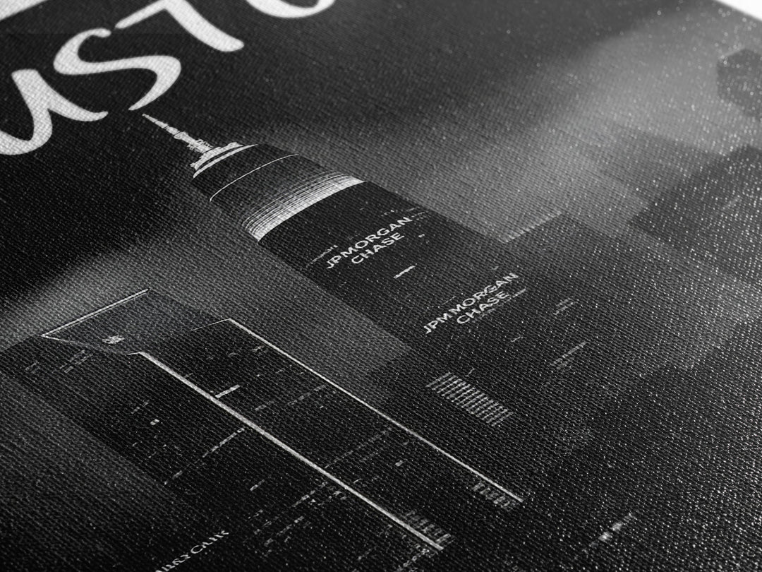 Houston Travel Poster, Canvas Print, Black And White Travel Art, Houston Art Print, Home Office Decor, Living Room Wall Art, Home Decor