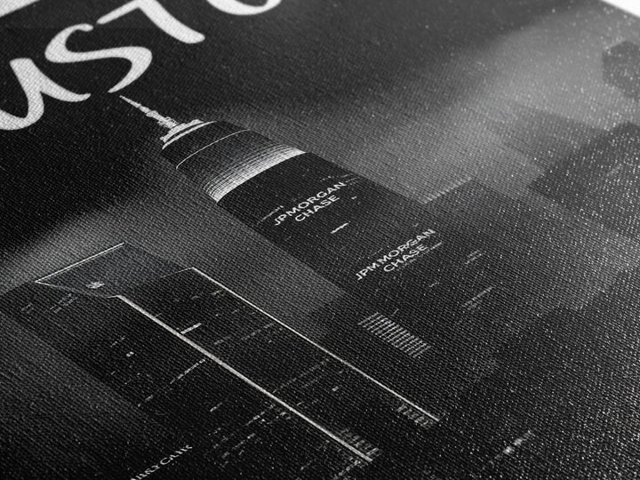 Houston Travel Poster, Canvas Print, Black And White Travel Art, Houston Art Print, Home Office Decor, Living Room Wall Art, Home Decor