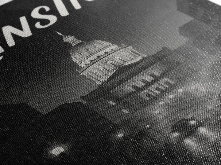 Lansing Travel Poster, Framed Canvas Print, Black And White Travel Art, Lansing Poster Print, Vintage City Art, Living Room Wall Art