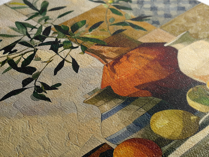 Mediterranean Olive Branch and Citrus Arrangement Framed Canvas Print, Dining Room Art, Print, Dining Room Decor, Oil Painting, DRA-1x1-12