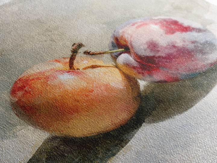 Peach and Plum Still Life Canvas Print, Dining Room Art, Large Wall Art, Dining Room Decor, Dining, Watercolor Painting, DRA-1x1-20