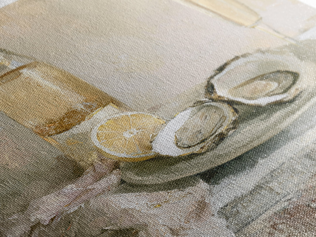 Elegant Oyster and Champagne Still Life Canvas Print, Dining Room Art, Kitchen Art, Dining Room Decor, Fine Art, Dining, DRA-1x1-31