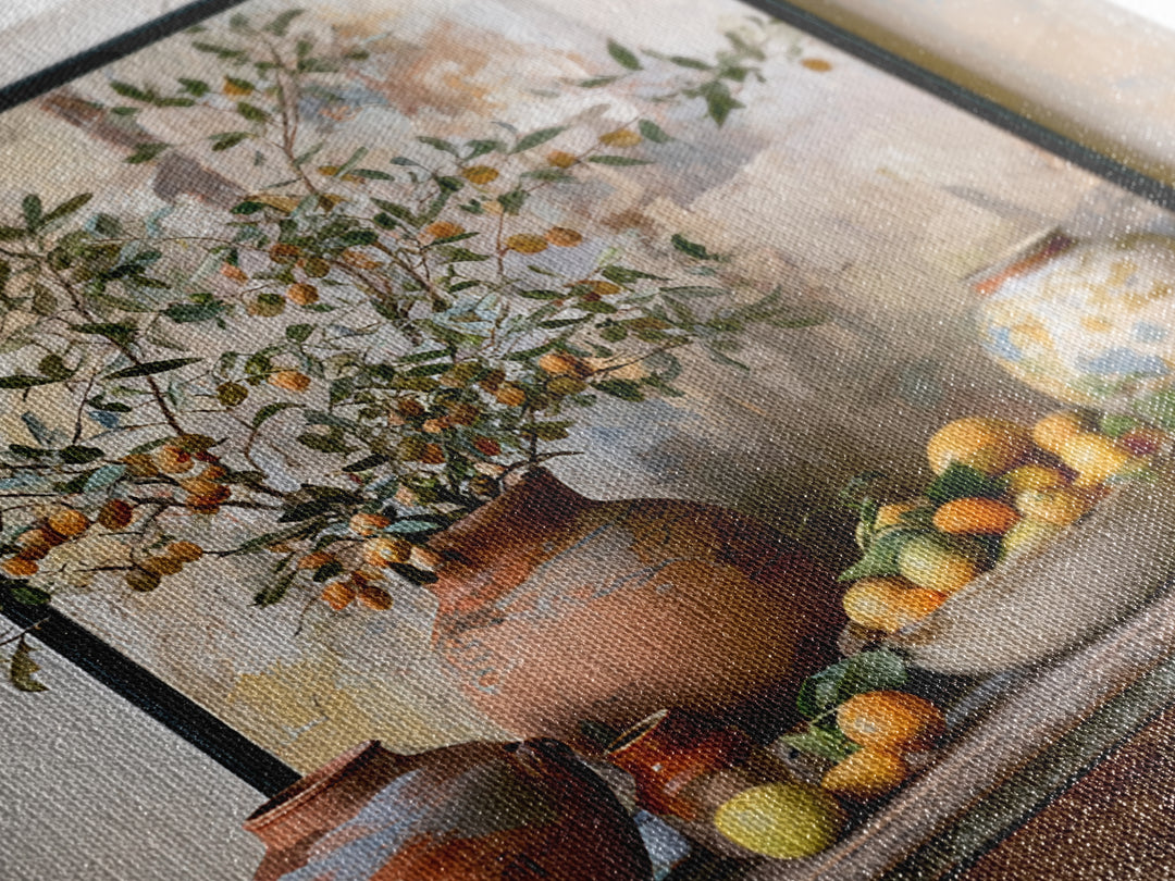 Mediterranean Olive Branch and Citrus Arrangement Canvas Print, Dining Room Art, Bedroom Decor, Dining Room Decor, Dining, DRA-1x1-36