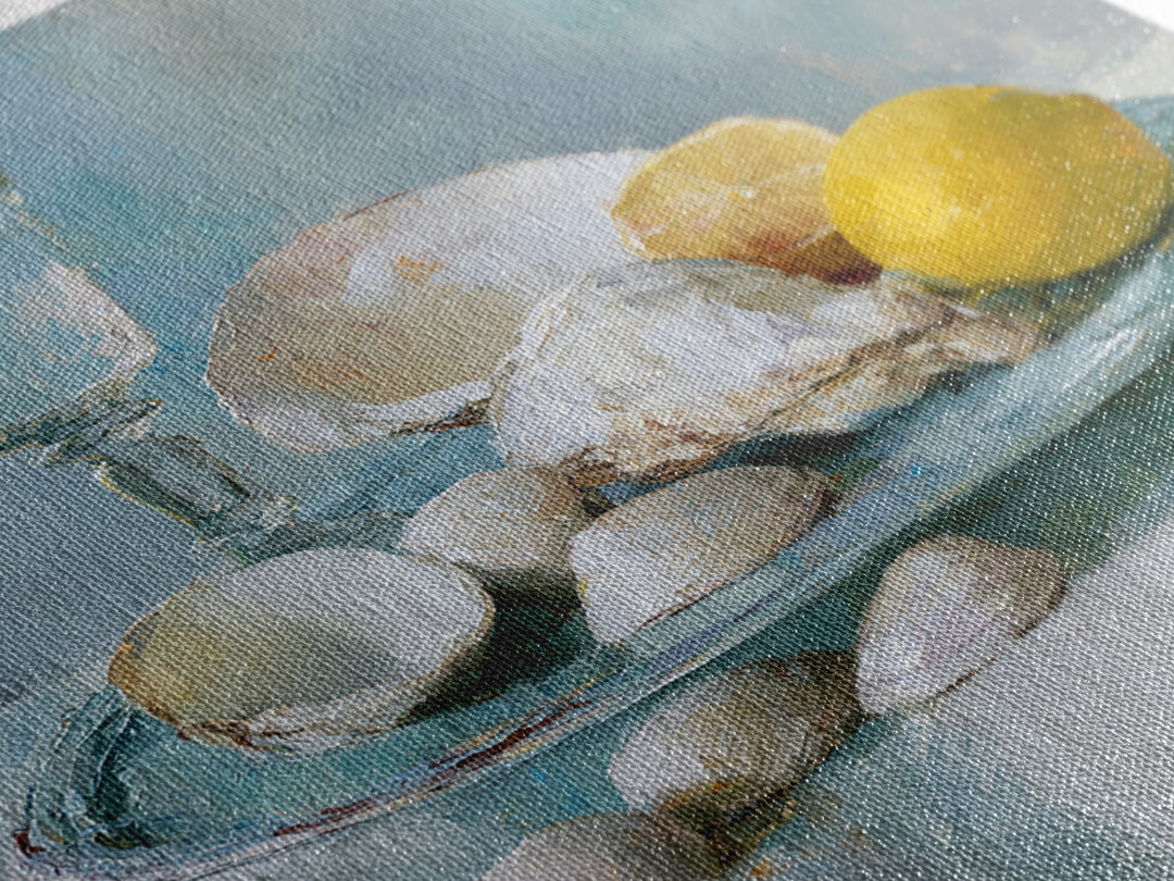 Shellfish and Lemon Still Life Framed Canvas Print, Dining Room Art, Luxury Decor, Dining Room Decor, Fine Art, Dining, DRA-1x1-40