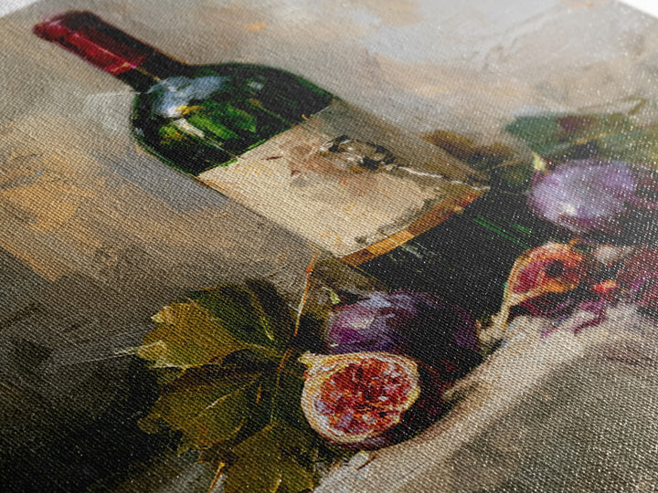 Wine Bottle and Figs on a Linen Framed Canvas Print, Dining Room Art, Coastal Wall Art, Dining Room Decor, Abstract Art, Dining, DRA-1x1-51