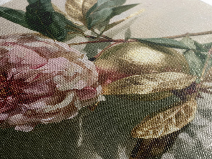 Pomegranate and Gold Leaf Botanical Study Framed Canvas Print, Dining Room Art, Bedroom Decor, Dining Room Decor, Dining, DRA-1x1-56