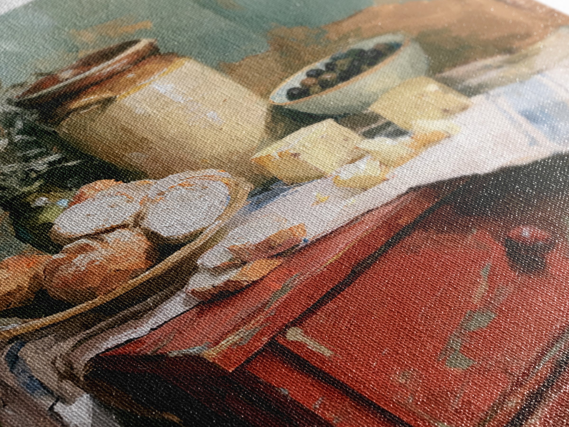Rustic Bread Olives and Cheese Still Life Canvas Print, Dining Room Art, Living Room Decor, Dining Room Decor, Dining, DRA-1x1-6