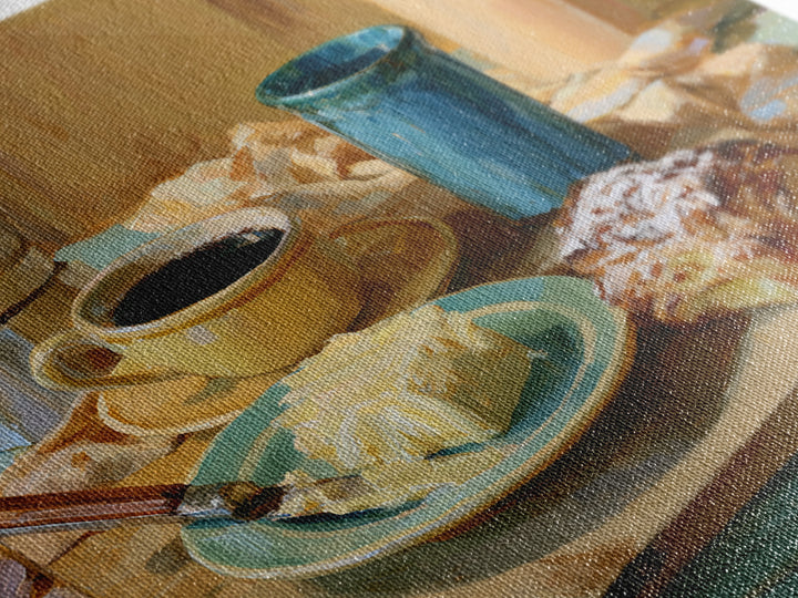 Coffee and Pastry Scene for Breakfast Nook Framed Canvas Print, Dining Room Art, Kitchen Wall Decor, Dining Room Decor, Dining, DRA-1x1-62