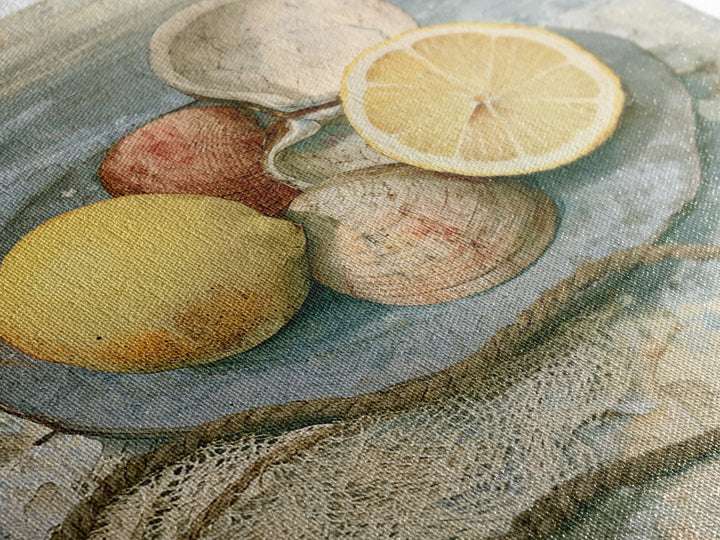 Shellfish and Lemon Still Life Framed Canvas Print, Dining Room Art, Abstract Wall Art, Dining Room Decor, Fine Art, Dining, DRA-1x1-64