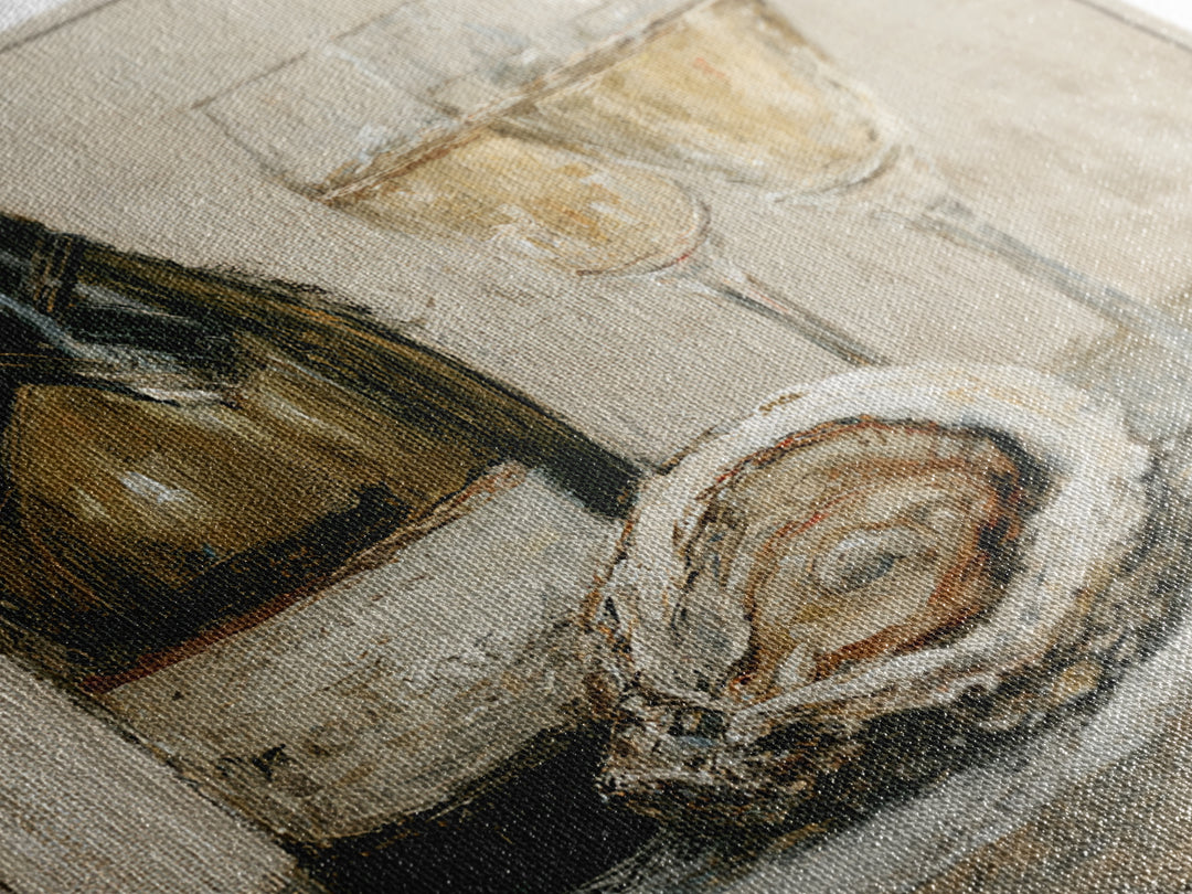 Elegant Oyster and Champagne Still Life Framed Canvas Print, Dining Room Art, Bedroom Decor, Dining Room Decor, Dining, DRA-1x1-7