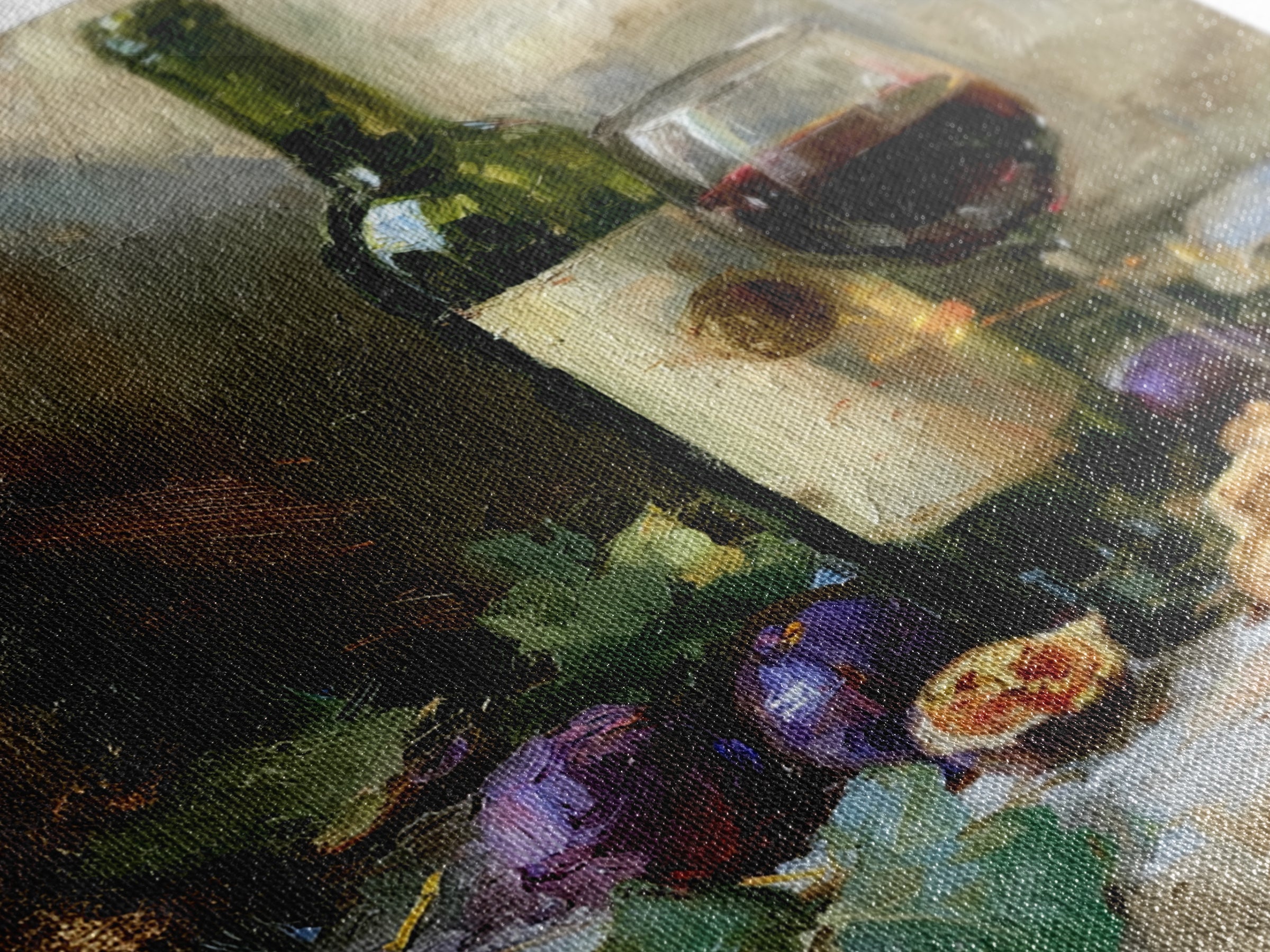 Wine Bottle and Figs on a Linen Canvas Print, Dining Room Art, Gallery Decor, Dining Room Decor, Abstract Art, Dining, DRA-1x1-75