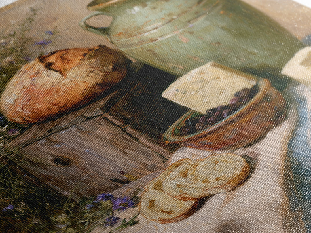 Rustic Bread Olives and Cheese Still Life Framed Canvas Print, Dining Room Art, Kitchen Prints, Dining Room Decor, Dining, DRA-1x1-78