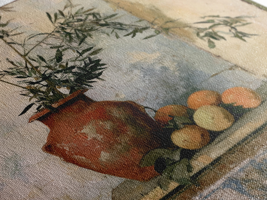 Mediterranean Olive Branch and Citrus Arrangement Canvas Print, Dining Room Art, Coastal Decor, Dining Room Decor, Dining, DRA-1x1-84