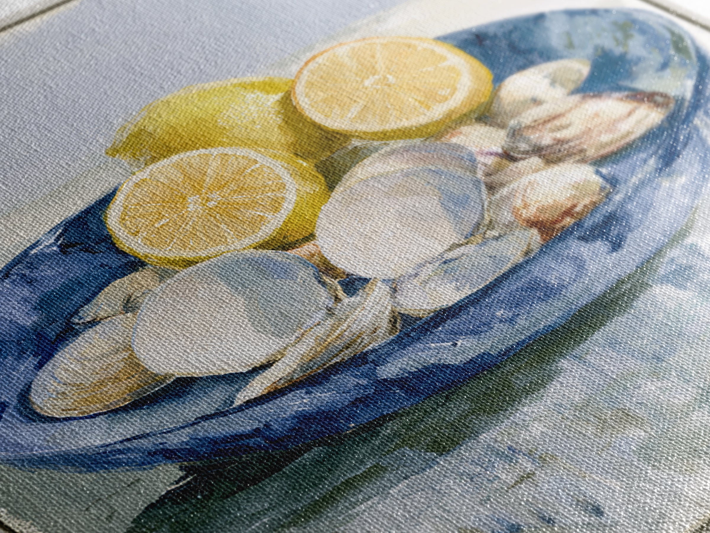 Shellfish and Lemon Still Life Framed Canvas Print, Dining Room Art, Art Print, Dining Room Decor, Dining, Abstract Art, DRA-1x1-88