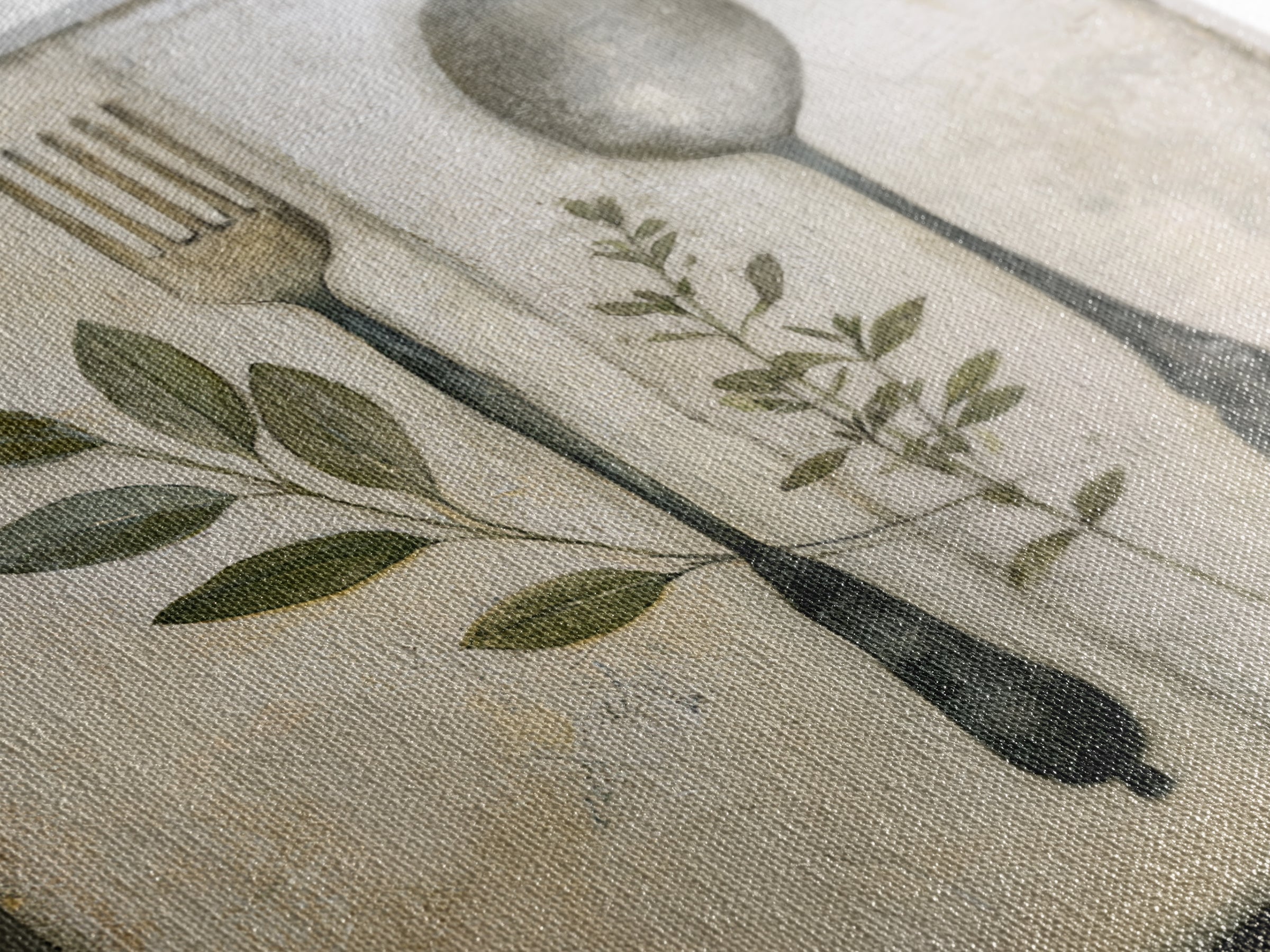Minimal Fork Spoon and Herb Composition Canvas Print, Dining Room Art, Coastal Wall Art, Dining Room Decor, Fine Art, Dining, DRA-1x1-94