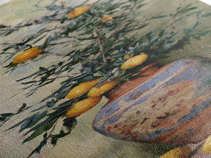 Mediterranean Olive Branch and Citrus Arrangement Canvas Print, Dining Room Art, Gallery Decor, Dining Room Decor, Dining, DRA-1x3-24