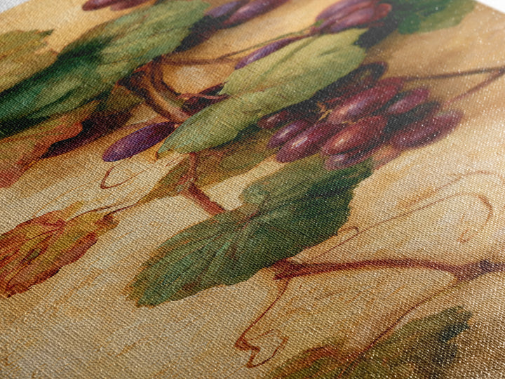 Botanical Grapevine with Leaves and Fruit Canvas Print, Dining Room Art, Dining Room Decor, Oil Painting, Dining, DRA-1x3-33