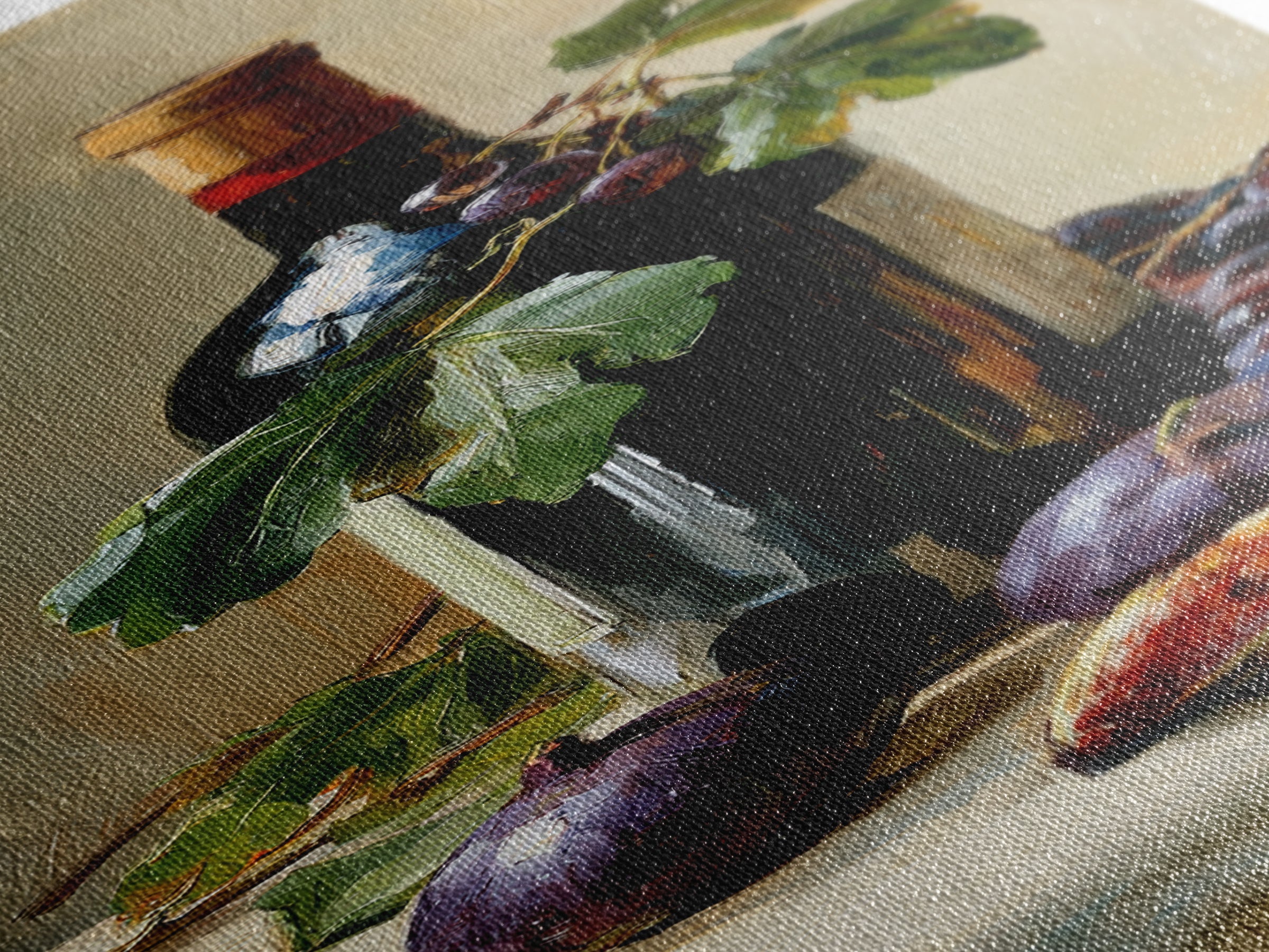 Wine Bottle and Figs on a Linen Canvas Print, Dining Room Art, Canvas Art, Dining Room Decor, Abstract Art, Dining, DRA-1x3-63