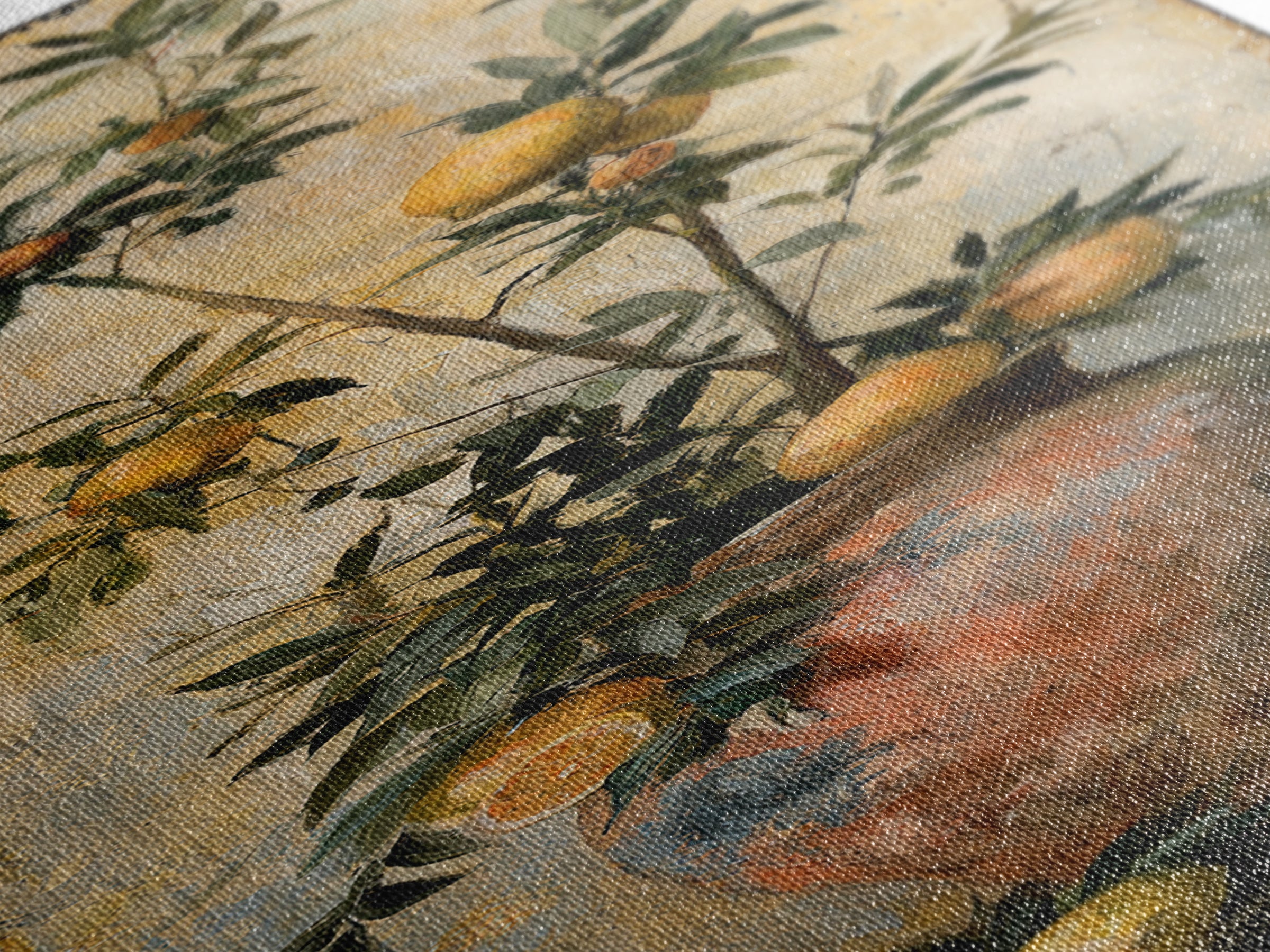 Mediterranean Olive Branch and Citrus Arrangement Canvas Print, Dining Room Art, Print, Dining Room Decor, Fine Art, Dining, DRA-1x3-72