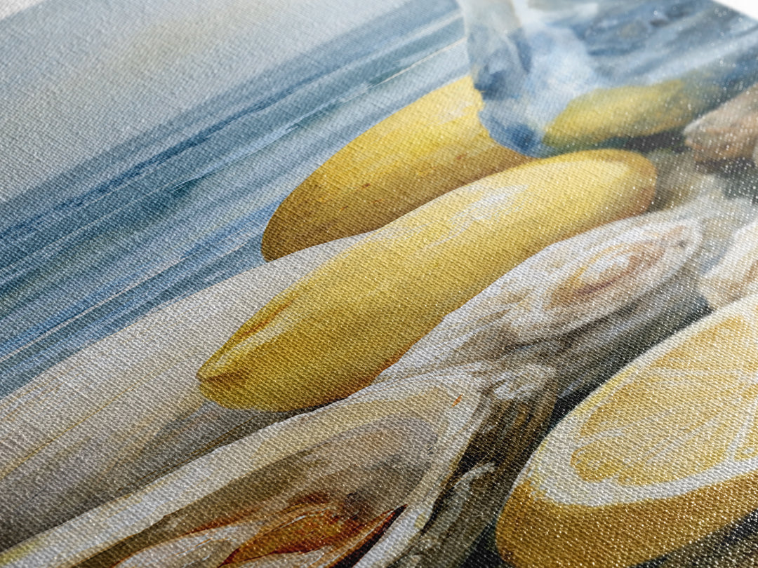 Shellfish and Lemon Still Life Framed Canvas Print, Dining Room Art, Dining Room Decor, Oil Painting, Dining, DRA-1x3-76