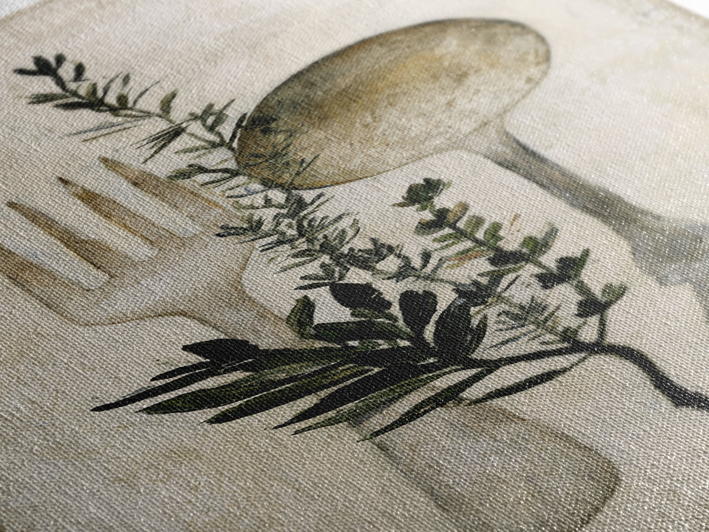 Minimal Fork Spoon and Herb Composition Canvas Print, Dining Room Art, Coastal Decor, Dining Room Decor, Oil Painting, Dining, DRA-1x3-82