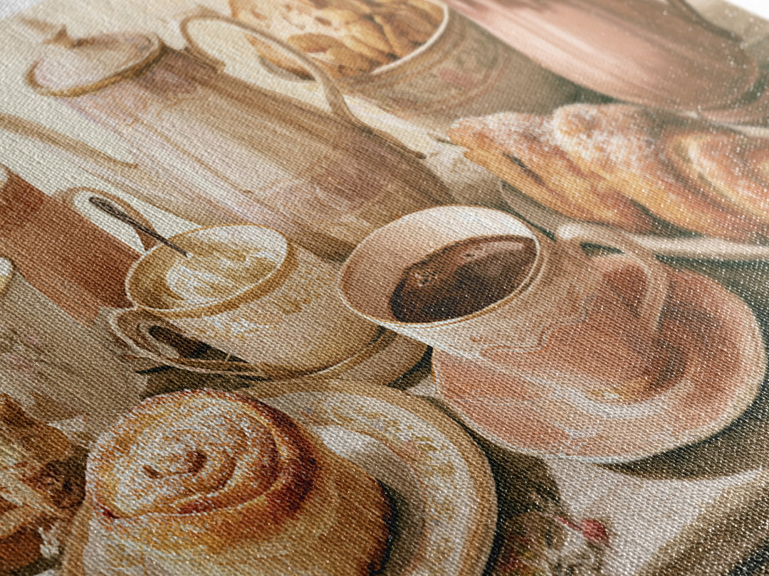 Coffee and Pastry Scene for Breakfast Nook Framed Canvas Print, Dining Room Art, Fine Art Print, Dining Room Decor, Dining, DRA-2x1-10