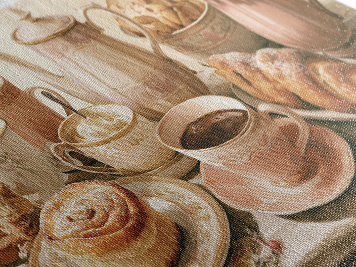 Coffee and Pastry Scene for Breakfast Nook Framed Canvas Print, Dining Room Art, Fine Art Print, Dining Room Decor, Dining, DRA-2x1-10