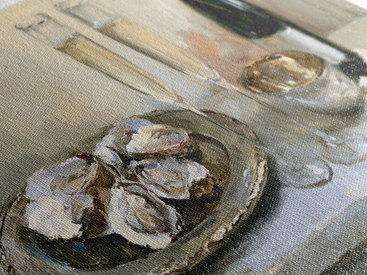 Elegant Oyster and Champagne Still Life Framed Canvas Print, Dining Room Art, Bedroom Decor, Dining Room Decor, Dining, DRA-2x1-3