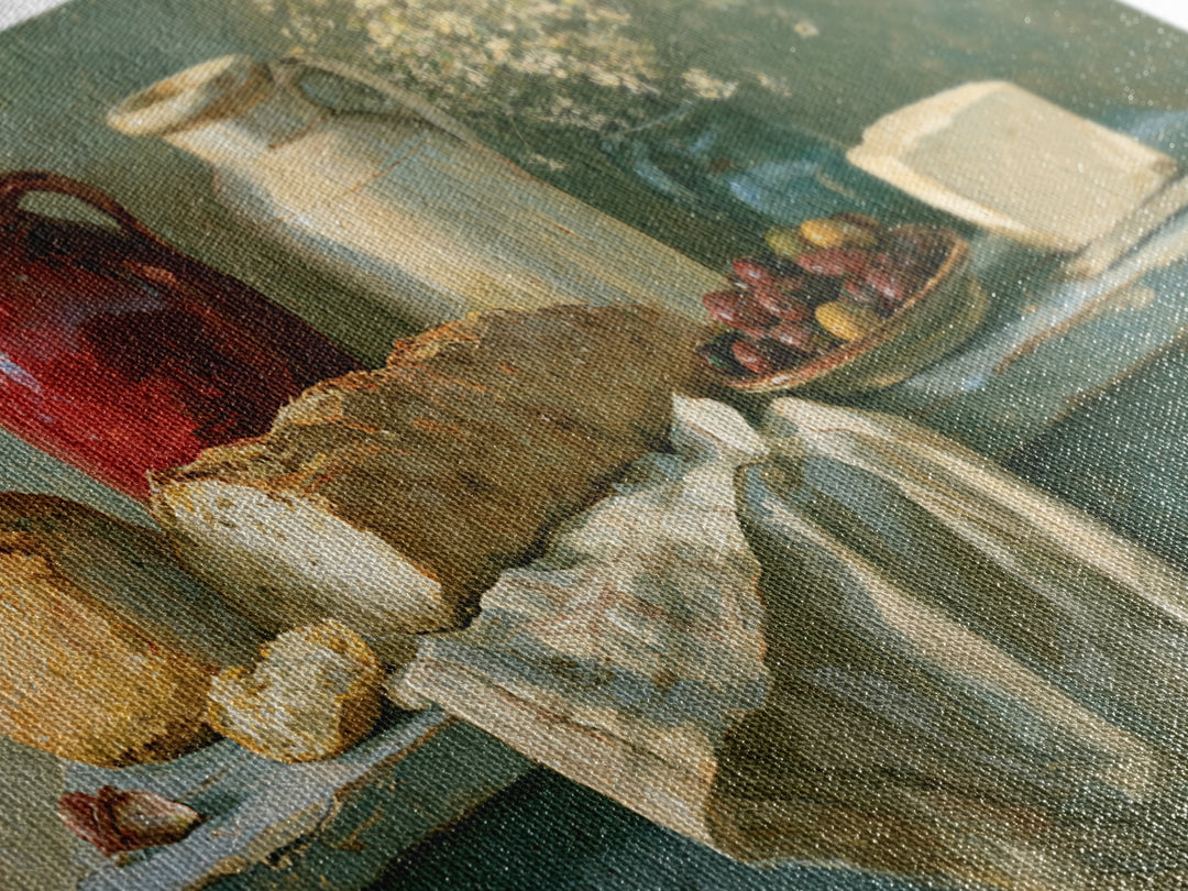 Rustic Bread Olives and Cheese Still Life Framed Canvas Print, Dining Room Art, Luxury Decor, Dining Room Decor, Dining, DRA-2x1-50