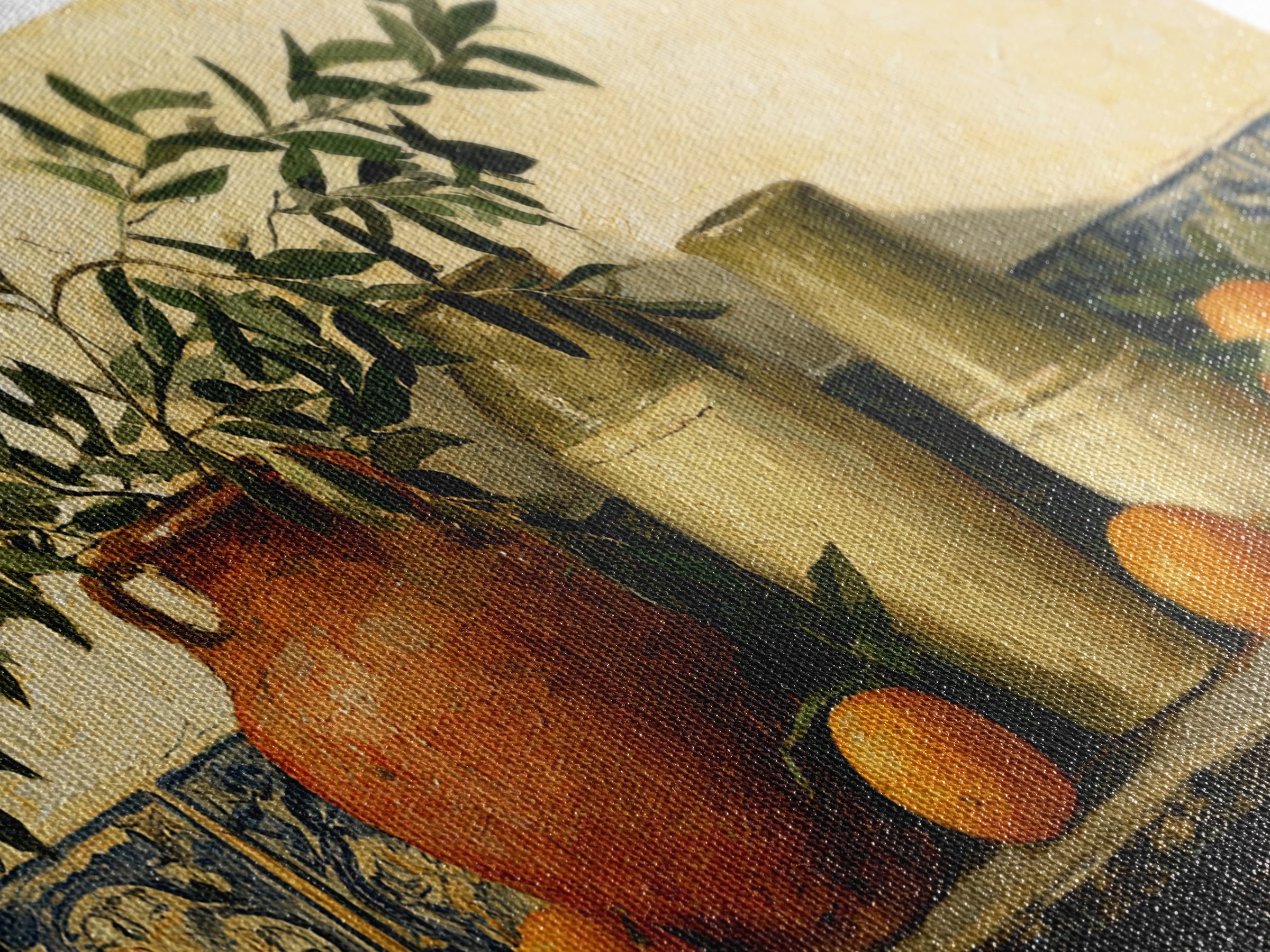 Mediterranean Olive Branch and Citrus Arrangement Canvas Print, Dining Room Art, Printable Wall Art, Dining Room Decor, Dining, DRA-2x1-56
