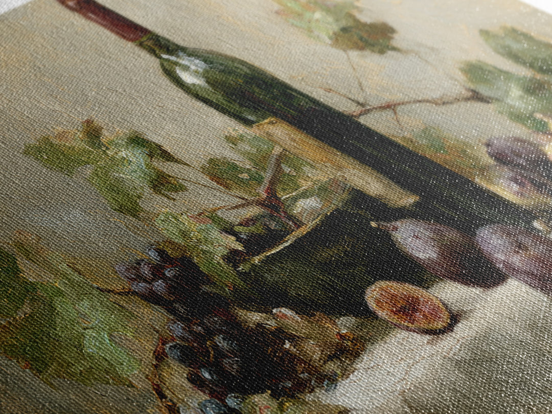 Wine Bottle and Figs on a Linen Framed Canvas Print, Dining Room Art, Coastal Decor, Dining Room Decor, Fine Art, Dining, DRA-2x1-95