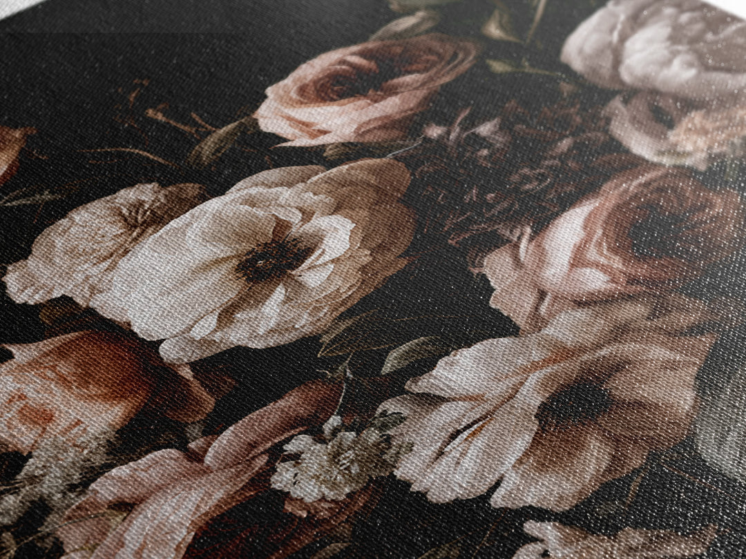 Moody Dark Background Bouquet for Formal Dining Canvas Print, Dining Room Art, 3 Piece Wall Art, Dining Room Decor, Dining, DRA-2x3-19