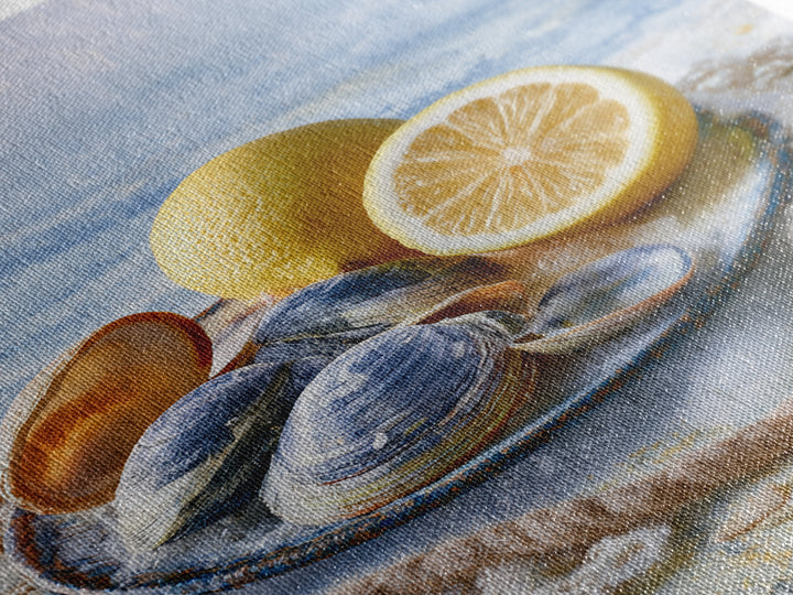 Shellfish and Lemon Still Life Framed Canvas Print, Dining Room Art, Kitchen Prints, Dining Room Decor, Watercolor Art, Dining, DRA-2x3-48