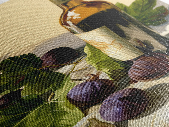 Wine Bottle and Figs on a Linen Framed Canvas Print, Dining Room Art, Boho Decor, Dining Room Decor, Abstract Art, Dining, DRA-2x3-59