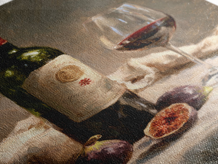 Wine Bottle and Figs on a Linen Framed Canvas Print, Dining Room Art, Print, Dining Room Decor, Dining, Living Room Decor, DRA-2x3-83