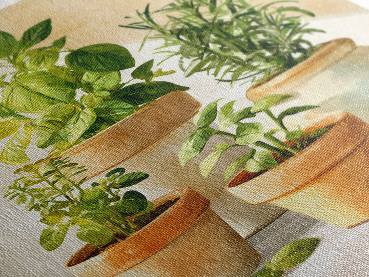 Modern Kitchen Herbs Framed Canvas Print, Dining Room Art, Canvas Art, Dining Room Decor, Watercolor Art, Dining, DRA-2x3-89