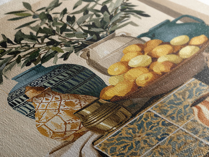 Mediterranean Olive Branch and Citrus Arrangement Canvas Print, Dining Room Art, 3 Piece Wall Art, Dining Room Decor, Dining, DRA-2x3-92