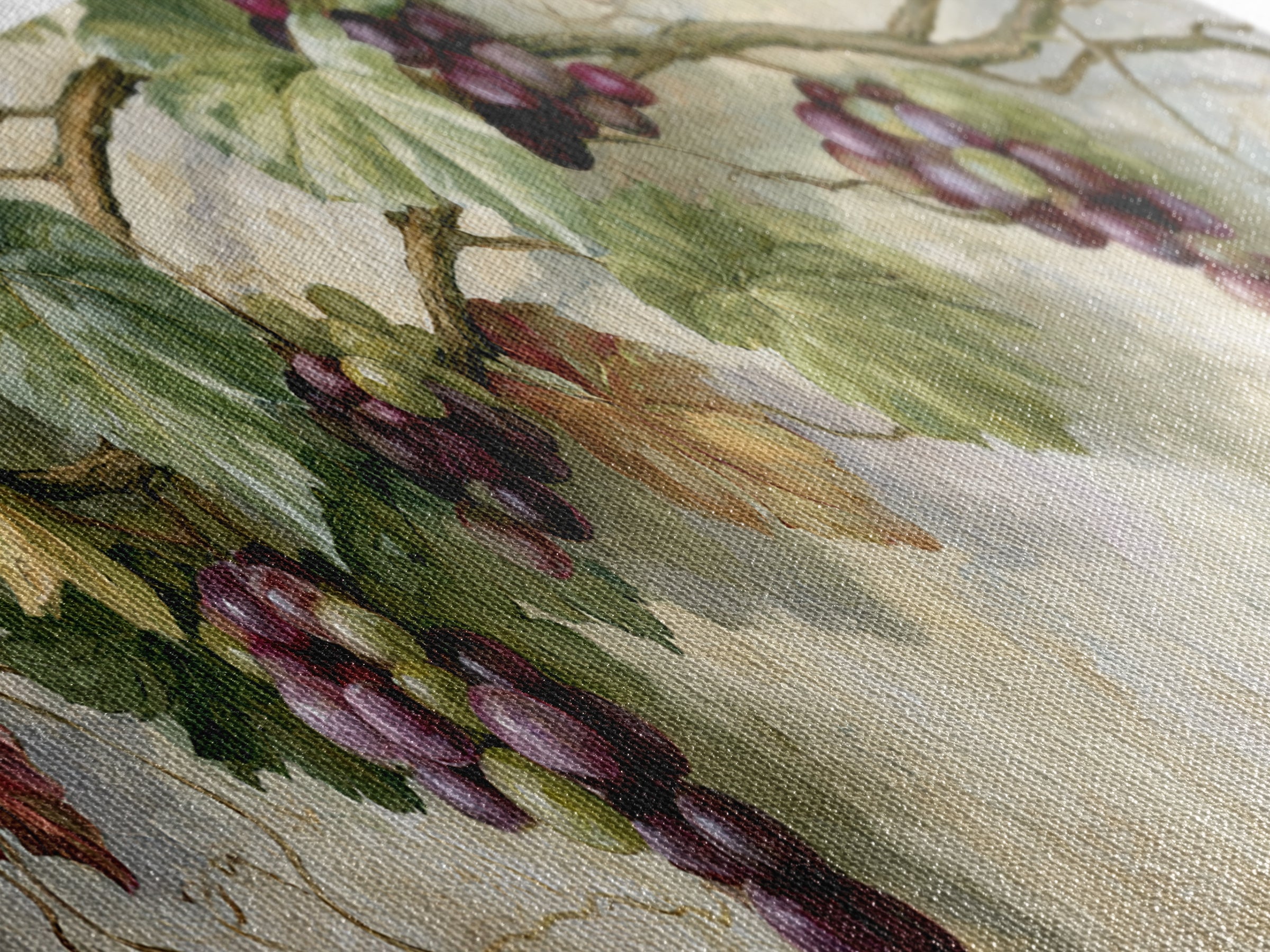 Botanical Grapevine with Leaves and Fruit Canvas Print, Dining Room Art, Dining Room Decor, Oil Painting, Dining, DRA-3x1-13