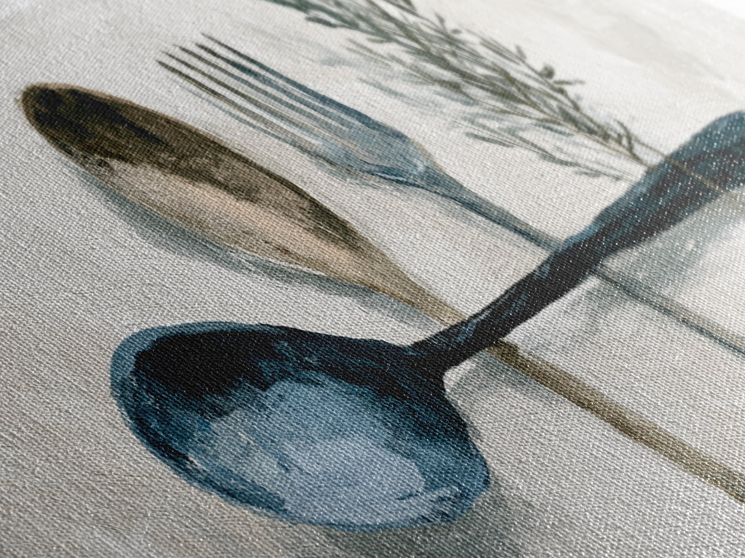Minimal Fork Spoon and Herb Composition Canvas Print, Dining Room Art, Coastal Wall Art, Dining Room Decor, Fine Art, Dining, DRA-3x1-14