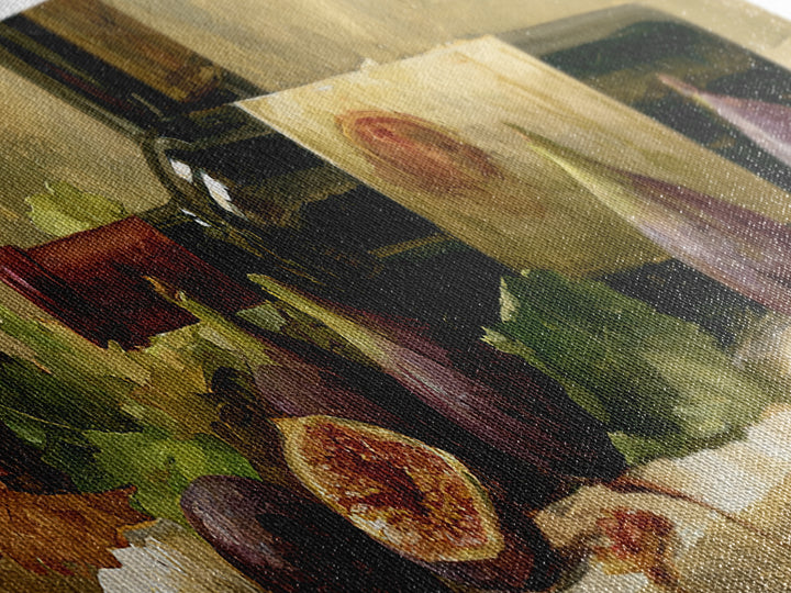 Wine Bottle and Figs on a Linen Canvas Print, Dining Room Art, Minimalist Decor, Dining Room Decor, Abstract Art, Dining, DRA-3x1-43