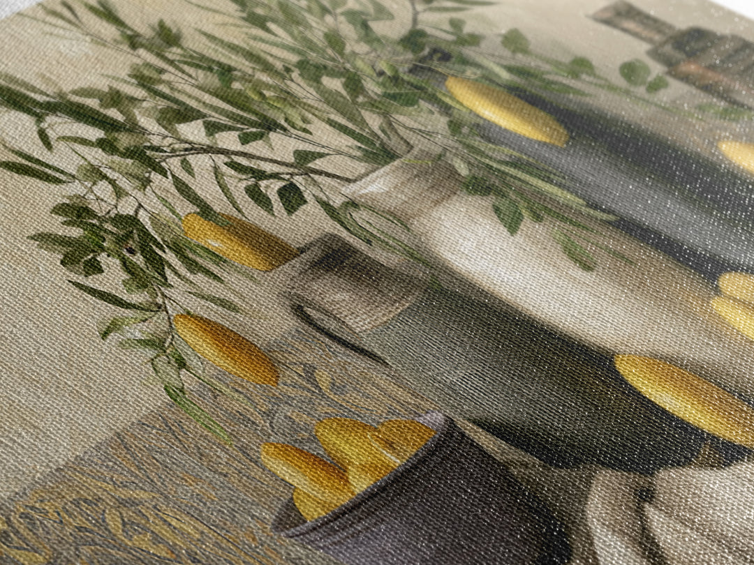 Mediterranean Olive Branch and Citrus Arrangement Canvas Print, Dining Room Art, Luxury Decor, Dining Room Decor, Dining, DRA-3x1-52