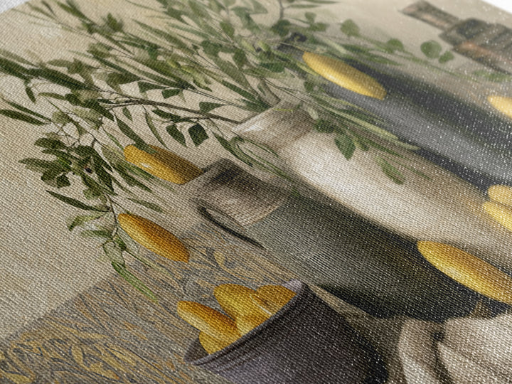 Mediterranean Olive Branch and Citrus Arrangement Canvas Print, Dining Room Art, Luxury Decor, Dining Room Decor, Dining, DRA-3x1-52