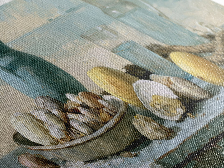 Shellfish and Lemon Still Life Framed Canvas Print, Dining Room Art, Art Print, Dining Room Decor, Dining, Abstract Art, DRA-3x1-56