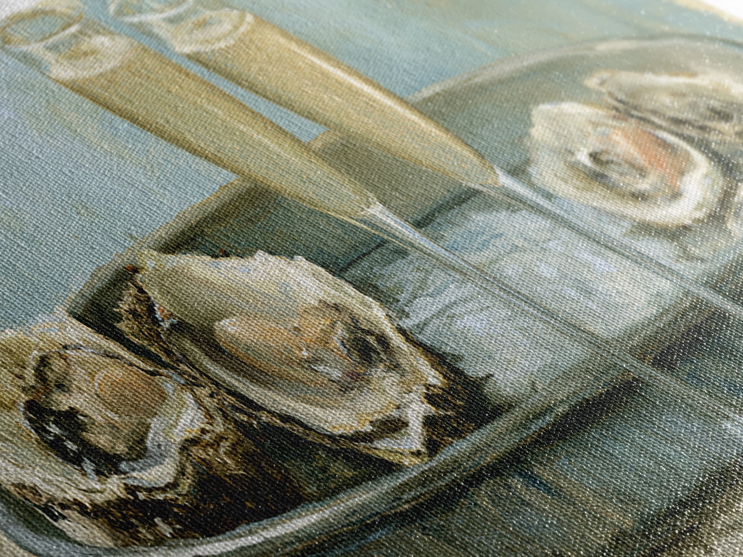 Elegant Oyster and Champagne Still Life Canvas Print, Dining Room Art, Large Wall Art, Dining Room Decor, Fine Art, Dining, DRA-3x1-71