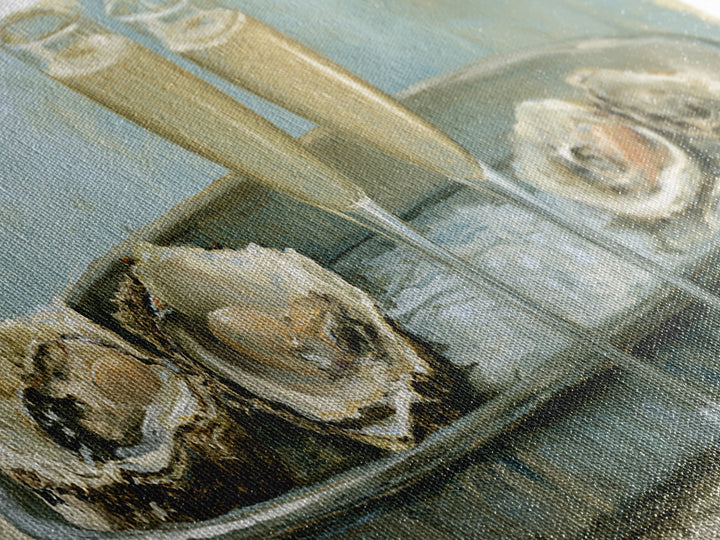 Elegant Oyster and Champagne Still Life Canvas Print, Dining Room Art, Large Wall Art, Dining Room Decor, Fine Art, Dining, DRA-3x1-71
