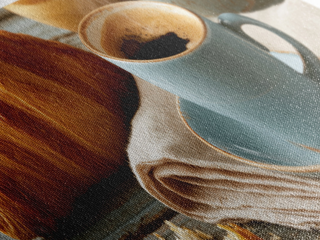 Coffee and Pastry Scene for Breakfast Nook Canvas Print, Dining Room Art, Textured Painting, Dining Room Decor, Dining, DRA-3x1-78