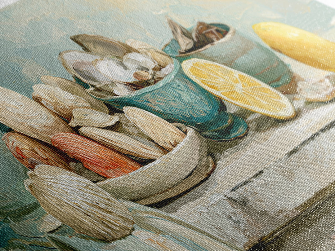 Shellfish and Lemon Still Life Canvas Print, Dining Room Art, Wall Art, Dining Room Decor, Fine Art, Dining, Printable Art, DRA-3x1-80
