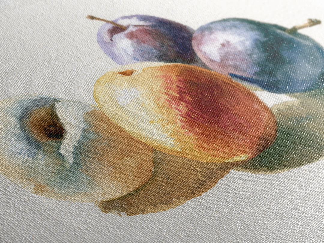 Peach and Plum Still Life Framed Canvas Print, Dining Room Art, Canvas Wall Art, Dining Room Decor, Fine Art, Dining, DRA-3x2-24